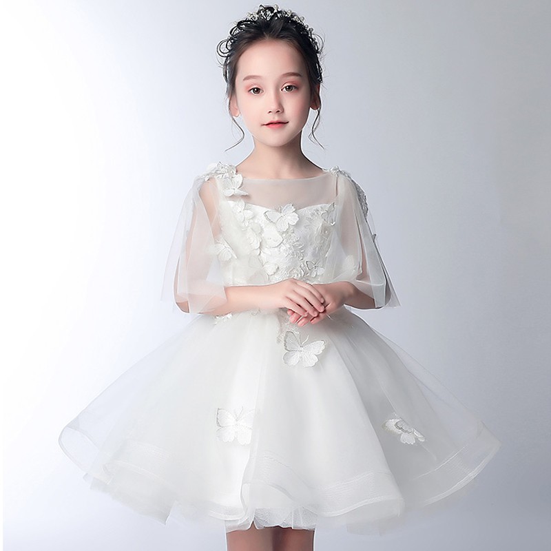 De Fille 34 100 Blanc Demoiselle Robe D'honneur Manches 150cm Cérémonie 8nNOkwX0PZ